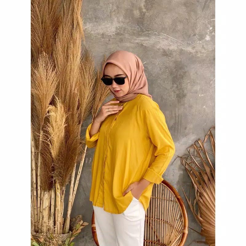 KEMEJA BASIC / KEMEJA DIAN / COMFY SKOLDER / KEM BASIC / KEMEJA POLOS-MUSTARD