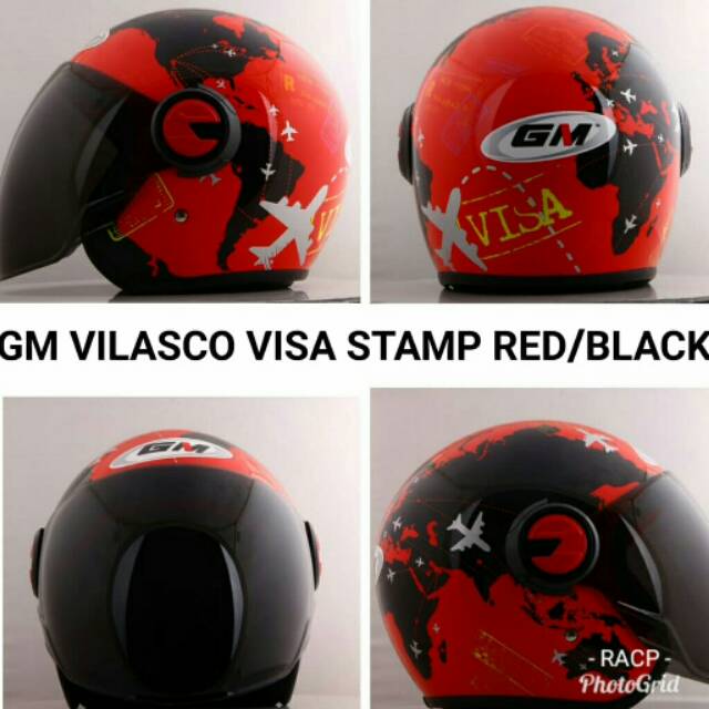 Helm bogo retro GM VILASCO visa stamp merah