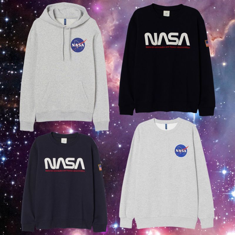 Hoodie Jaket Sweater Crewneck Pria Wanita HnM H&amp;M Nasa World Black / Nasa Scientific / Nasa Space Travel Hitam Full Tag