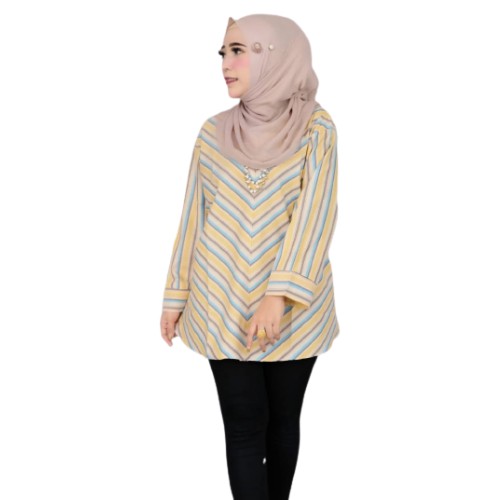 Clachella Blus Motif Salur, Baju Atasan Wanita B763515C