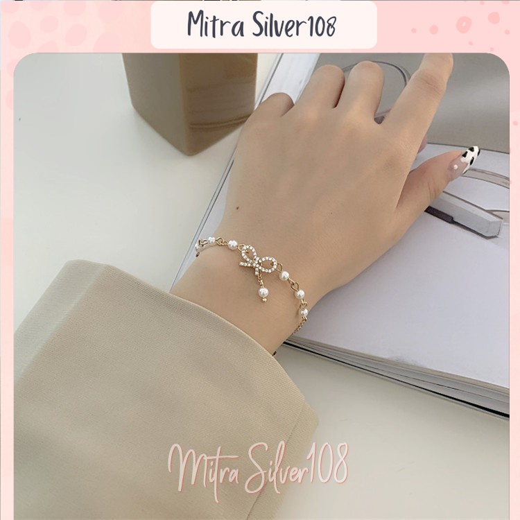 [MS108] GL 08 - Gelang Bangle Hias Mutiara Kristal / Pita Mutiara Gaya Korea Untuk Wanita