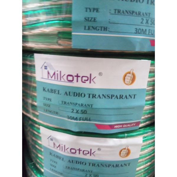 MIKOTEK kabel audio vidio trasparan bening 2x50 roll 30m kabel tembaga kabel monster