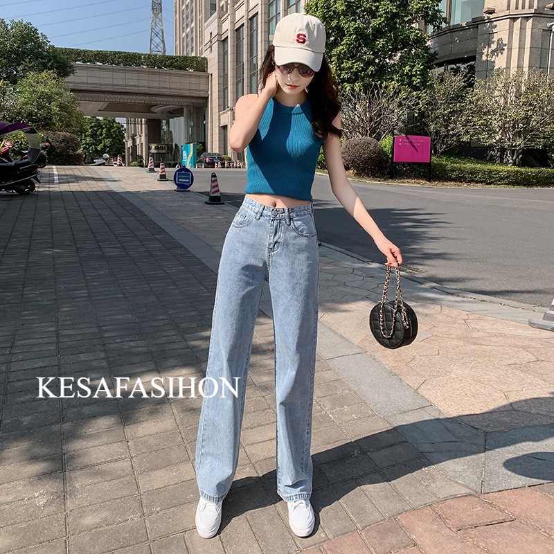 2022 model terbaru korea jeans kulot, high waist bahan adem