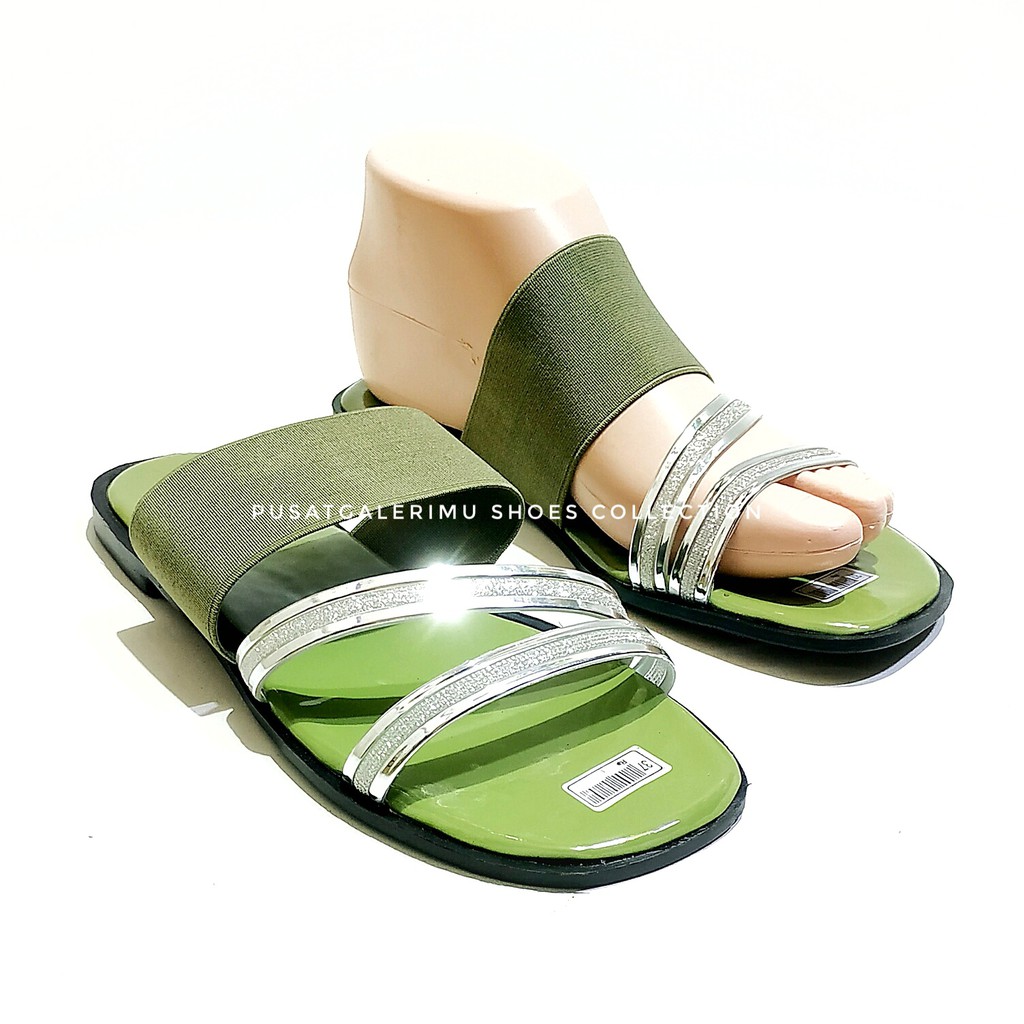 Sandal Wanita flat Tanpa Heels Anti Slip Tali Karet