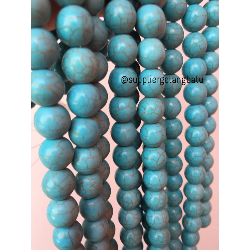 bahan soft blue pirus 12mm natural phyrus howlite serat emas gold akik bahan aksesoris craft grosir