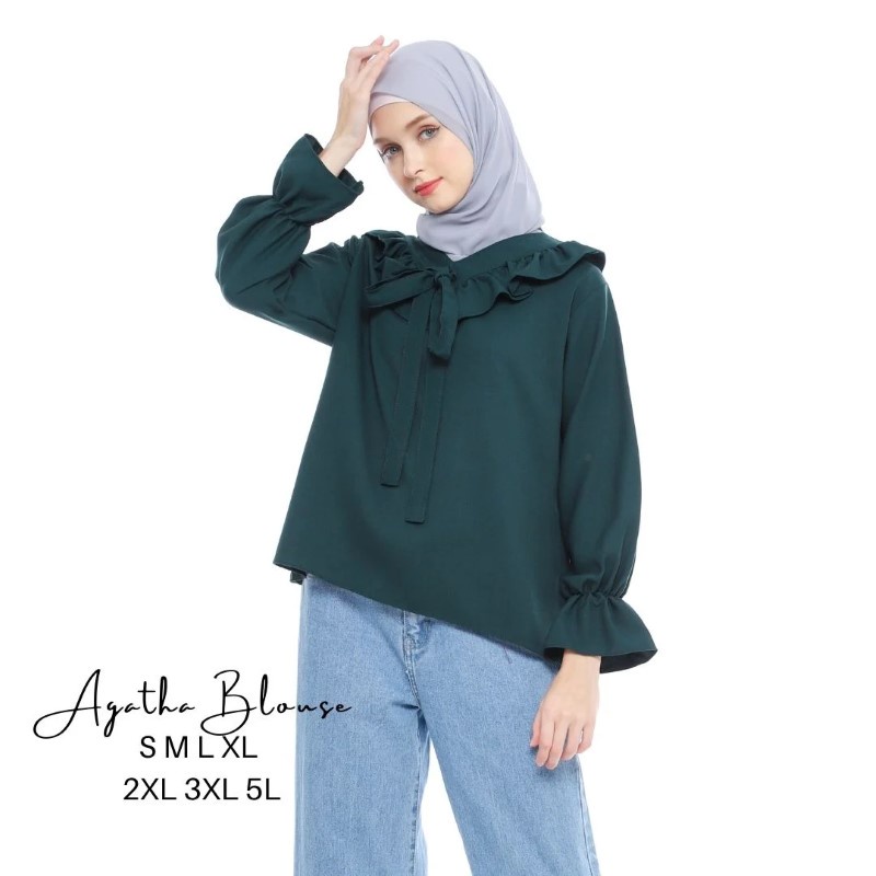 Size S M L XL XXL 3XL 4XL/5L - Agatha Blouse - Blouse Jumbo - Atasan Wanita Jumbo - Baju Jumbo - Tasan Big Size-Hijau Emeral