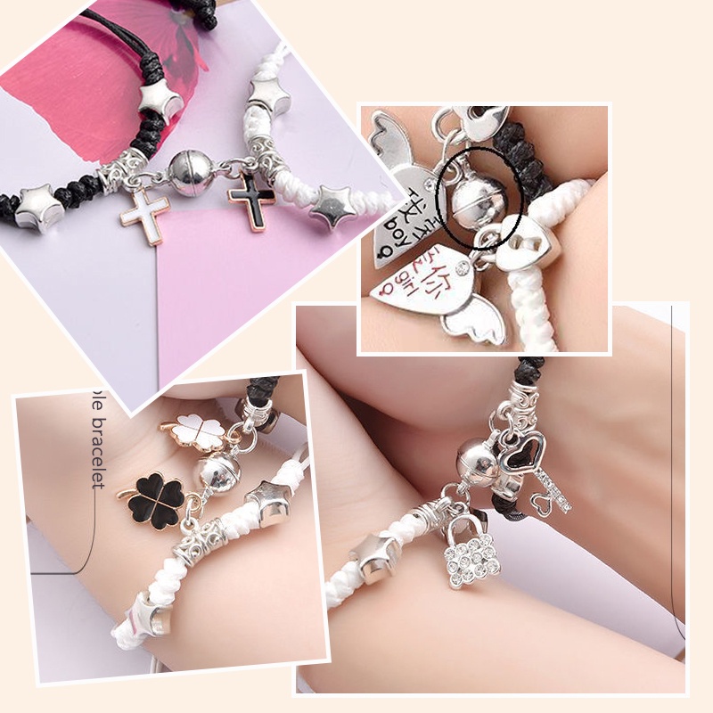 2 Pcs Fashion Magnet Gelang Palang Berbentuk Hati Kunci Gelang Wanita Pria Pasangan Perhiasan Aksesoris - PD