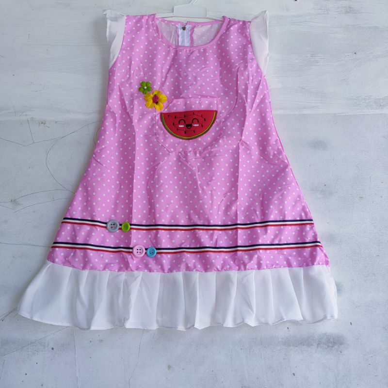 Dress Anak 1 2 4 5 tahun gaun anak cewek perempuan polka cantik terbaru watermelon water melon semangka( dress watermelon )