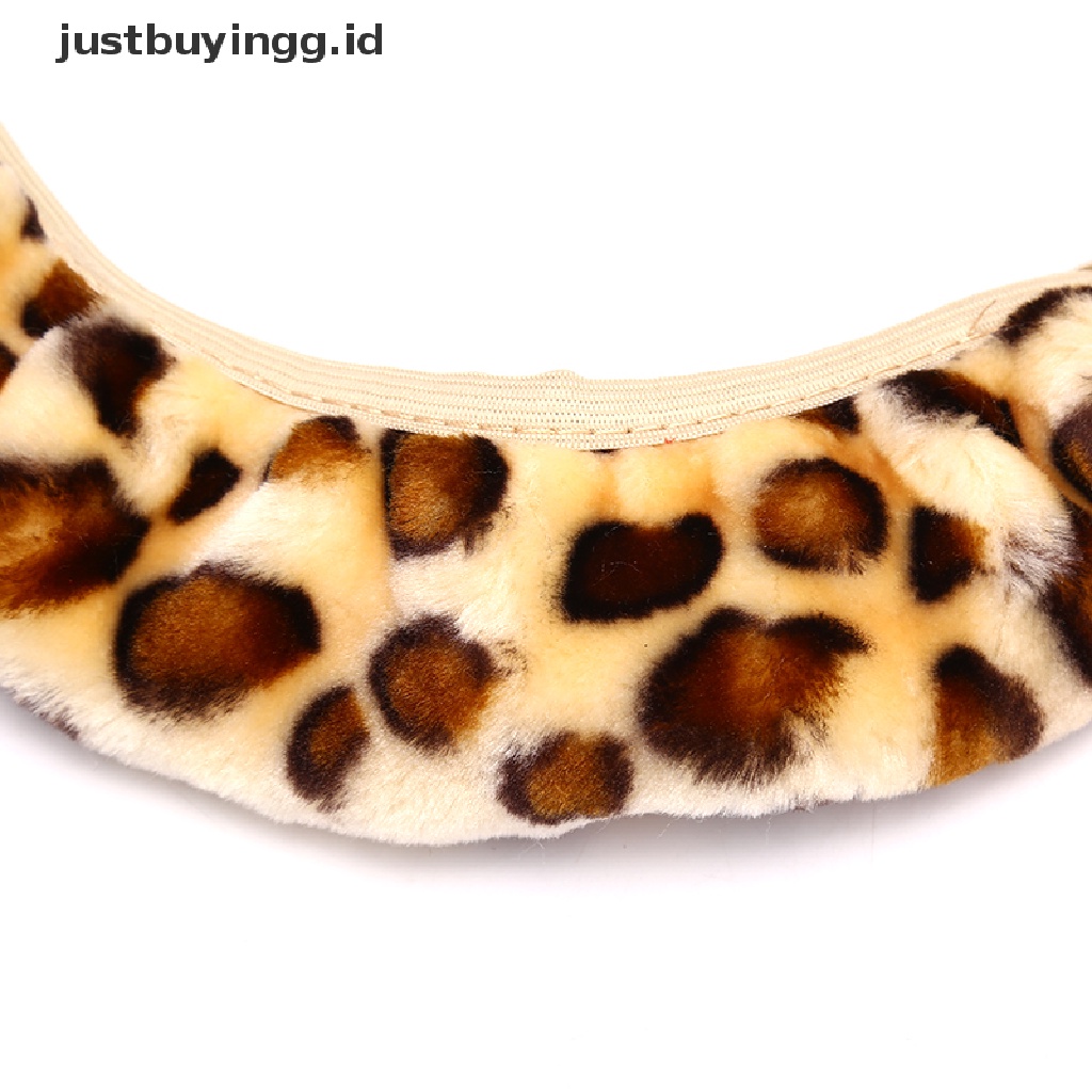 3pcs / Set Cover Stir Mobil Motif Leopard Bahan Plush Untuk Musim Dingin