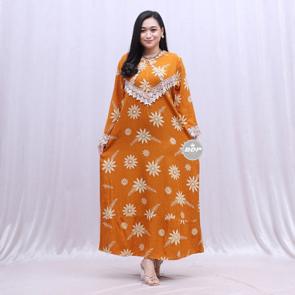 Dianputri - Daster Arab Zeema | Rayon Super Grade A | Resleting Depan Busui | Renda Milo Ori-levia kuning