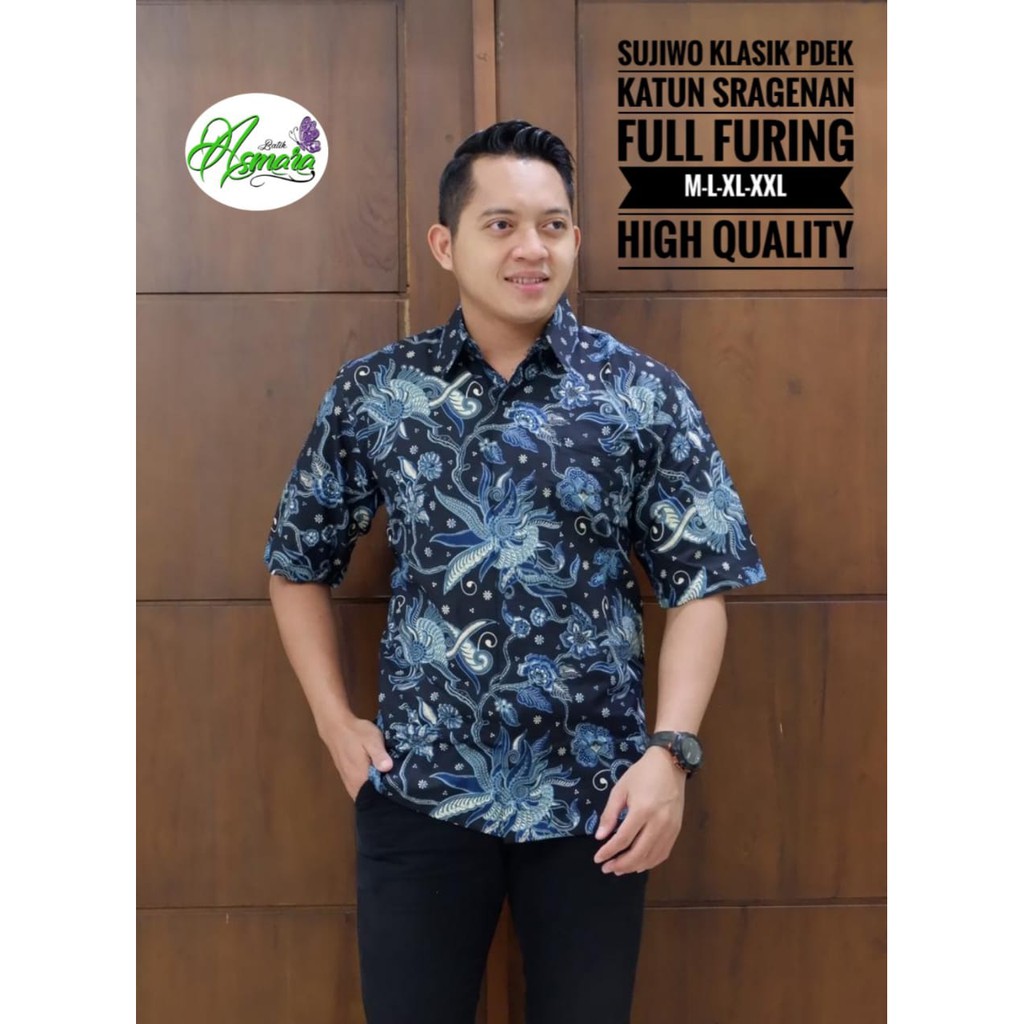 SUJIWO KLASIK PENDEK Kemeja Batik Pria Bahan Katun Sragenan Full Furing