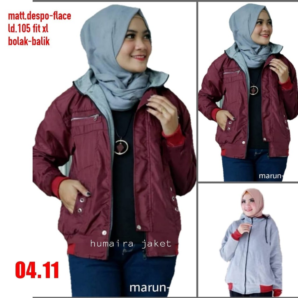 jenny jaket wanita bolak balik parasut despo fleece original premium