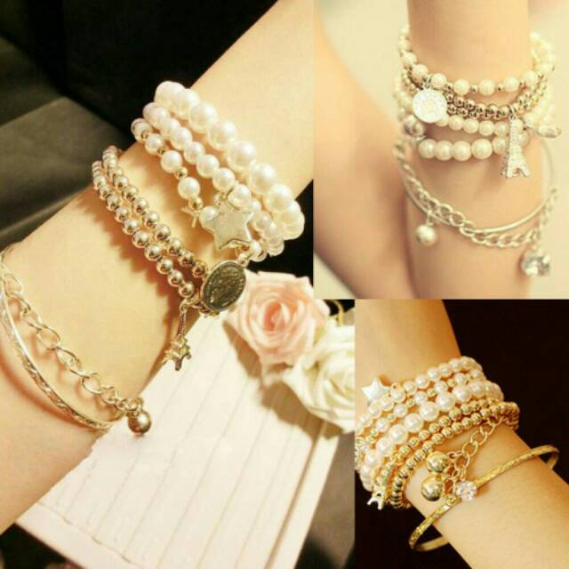 Gelang Fashion Wanita Manik Manik Mutiara Buatan