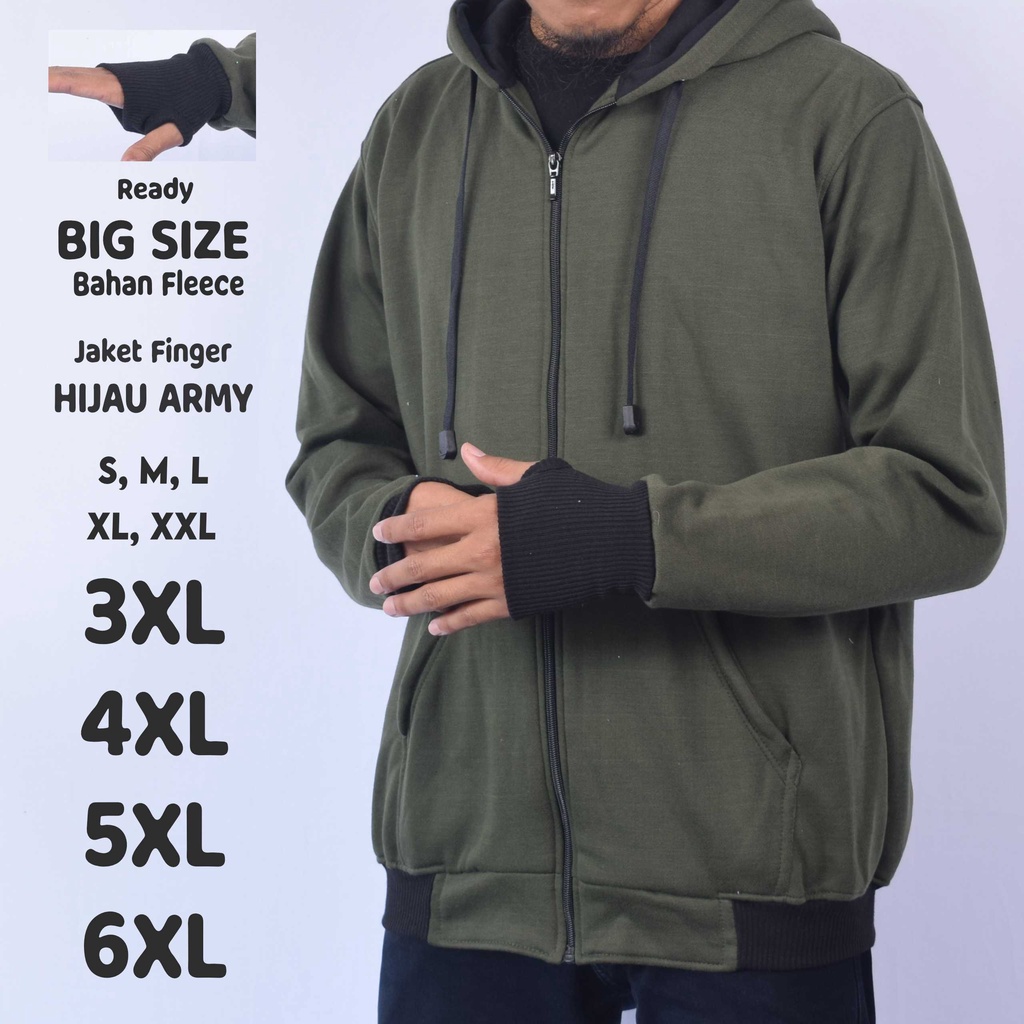 Jaket Hoodie Pria Finger Hijau Army Big Size