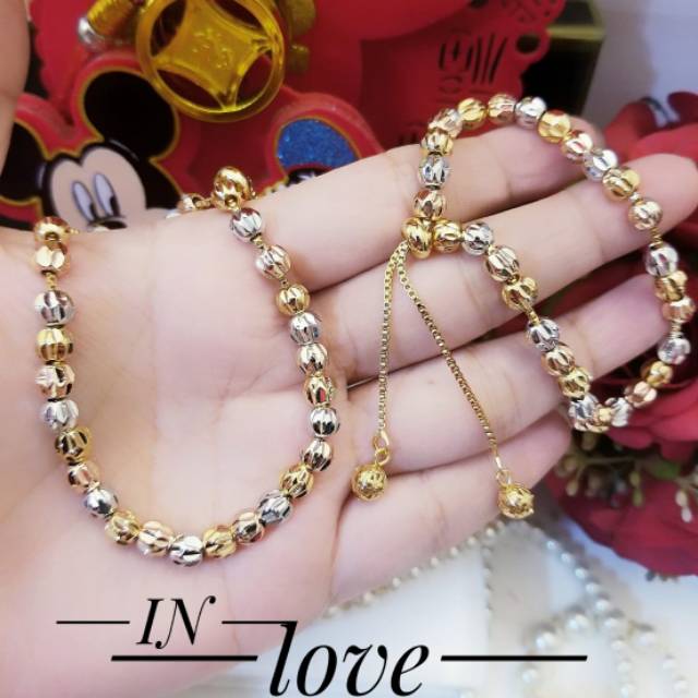 TERMURAH Set Perhiasan Lapis Emas Gelang Serut Butir 1 Pcs Xuping Mix XP0146 Titanium Terlaris Modis