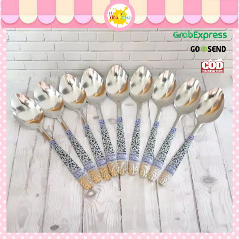 [ Lusinan ] Sendok Makan Stainless Tebal Motif Batik / Sendok Batik