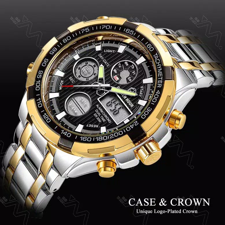 Jam Tangan Pria Golden Hour Analog Digital Premium Stainless Steel & Water Resist