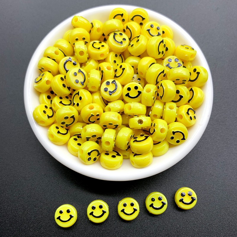 50pcs / Pack 10mm Manik-Manik Akrilik Motif Smiley Untuk Gelang