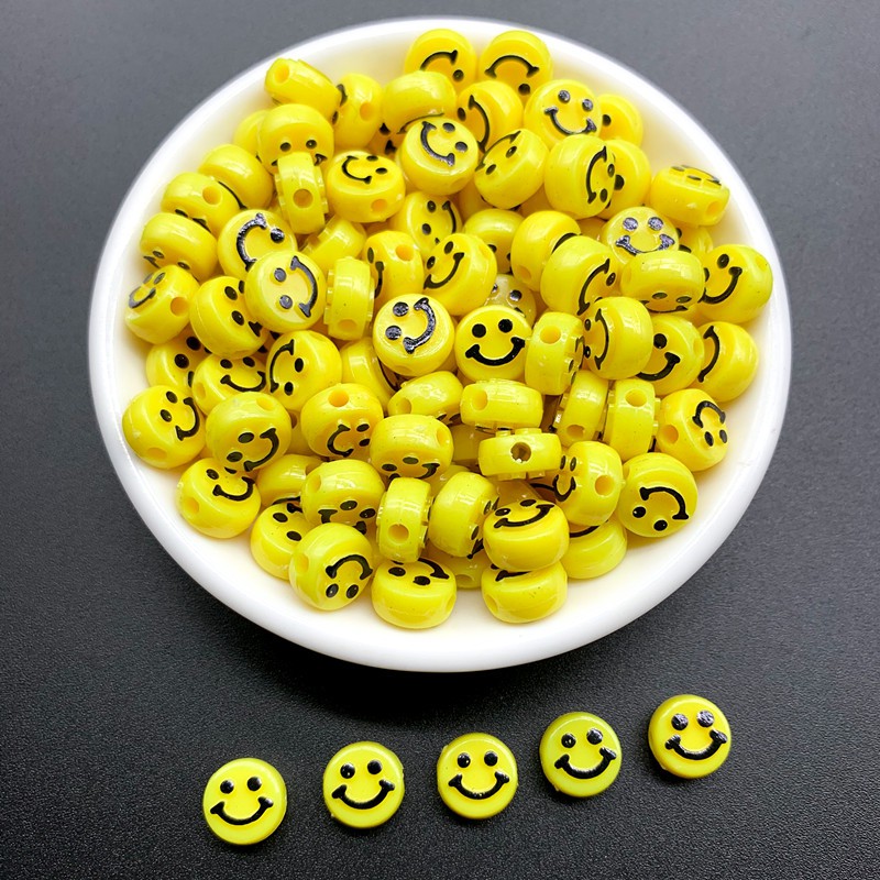 50pcs / Pack 10mm Manik-Manik Akrilik Motif Smiley Untuk Gelang