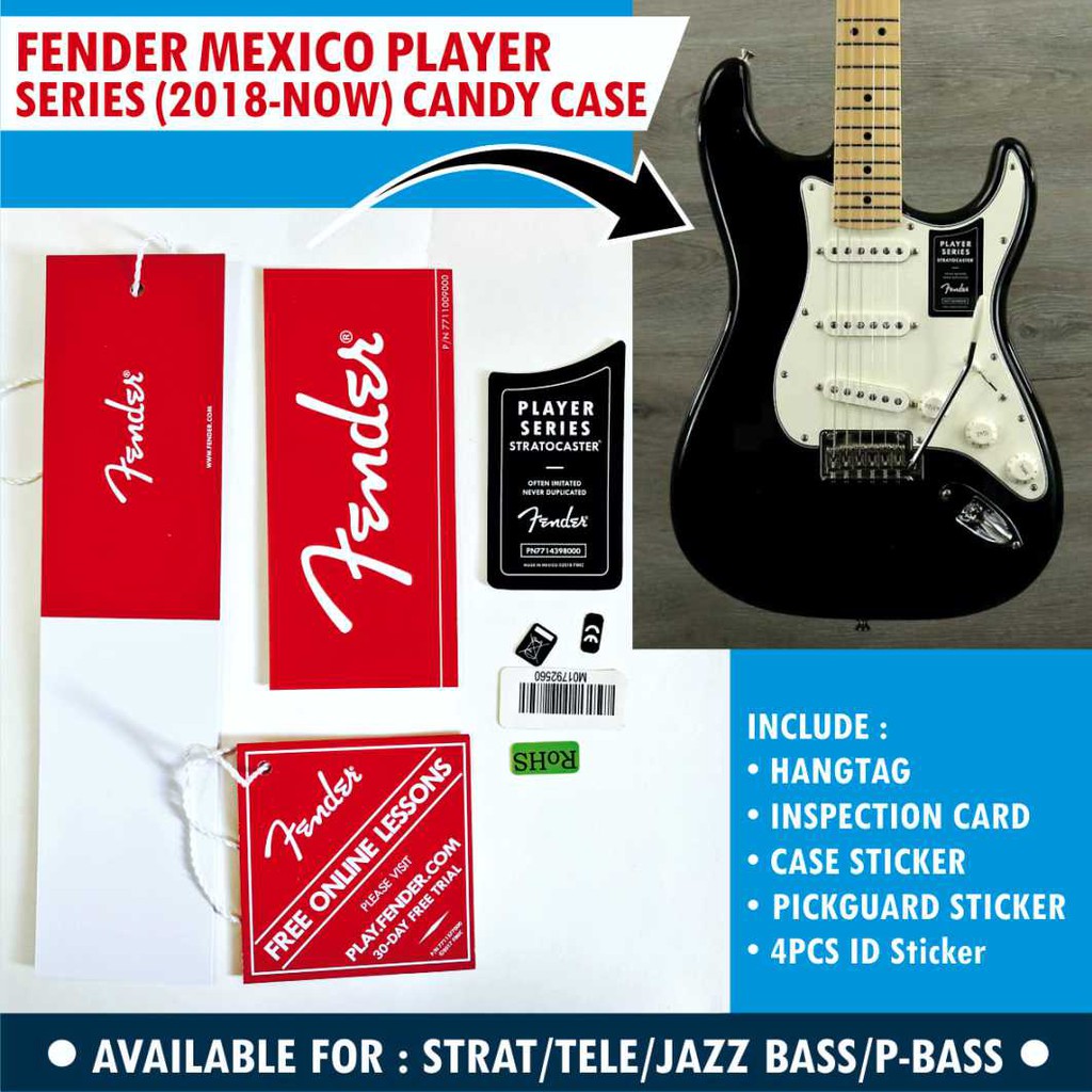 Fender Mexico Player Series Guitar and Bass Candy Case Hangtag Set Plus Sticker Set