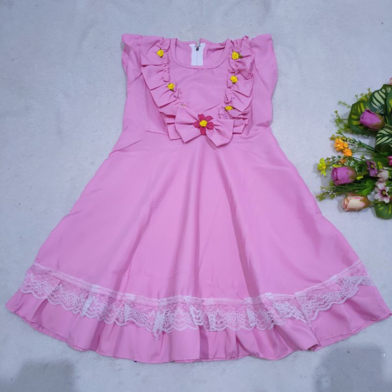 Dress Anak 2 3 4 5 Tahun cewek perempuan Terbaru Motif bungarempel (Dress Hindi)