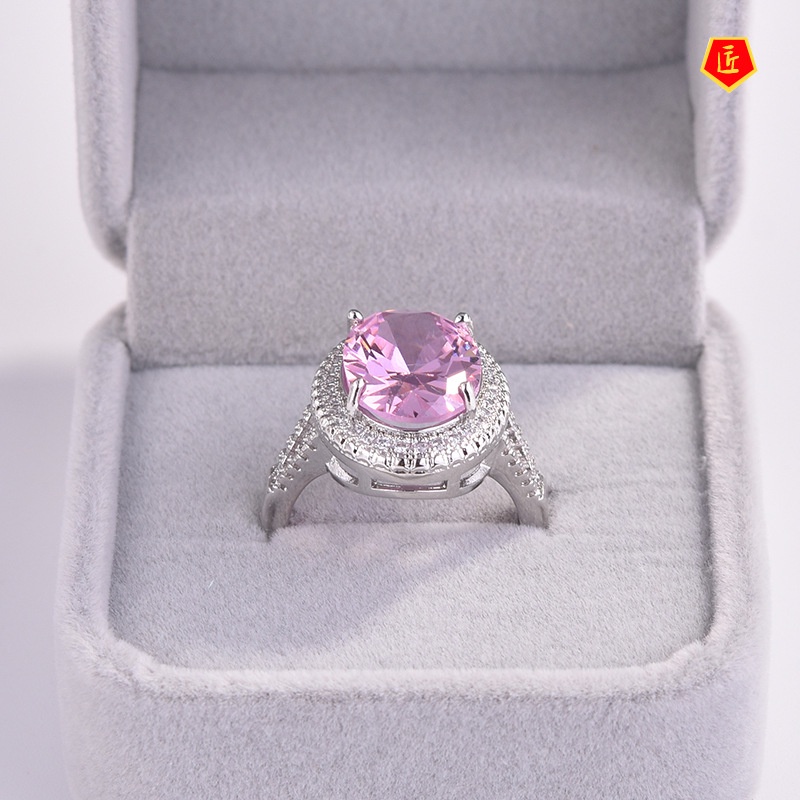 [Ready Stock]Pink Colorful Crystals Micro Rhinestone Ring Elegant Sweet and Simple