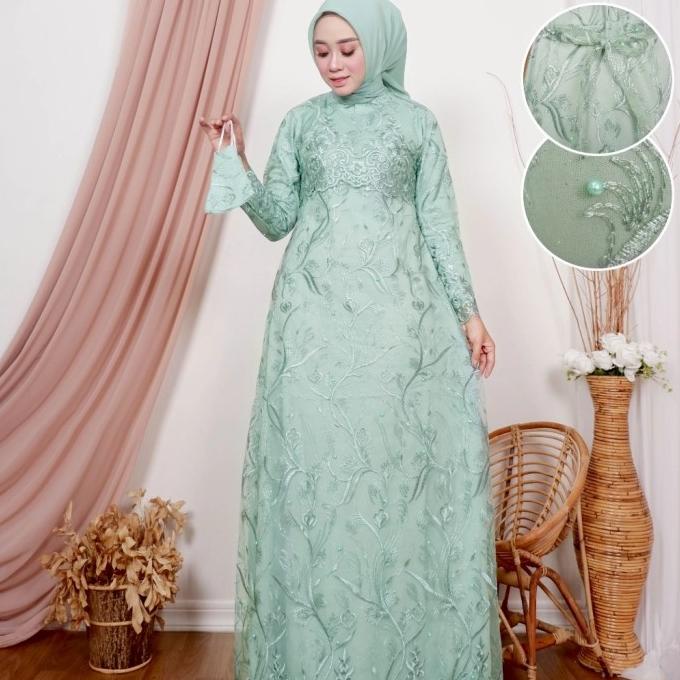 Kebaya Gamis Tille Rempel Modern / Dress Brokat / Baju Pesta Kondangan