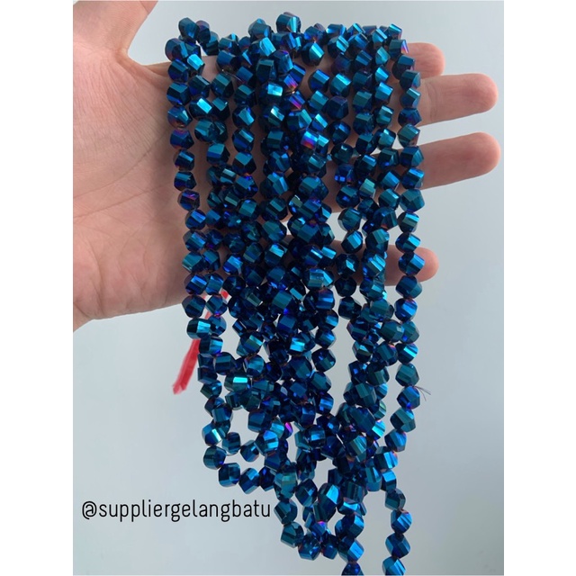 ceko faceted hexagon 8mm blue metallic biru metalik almas premium bead