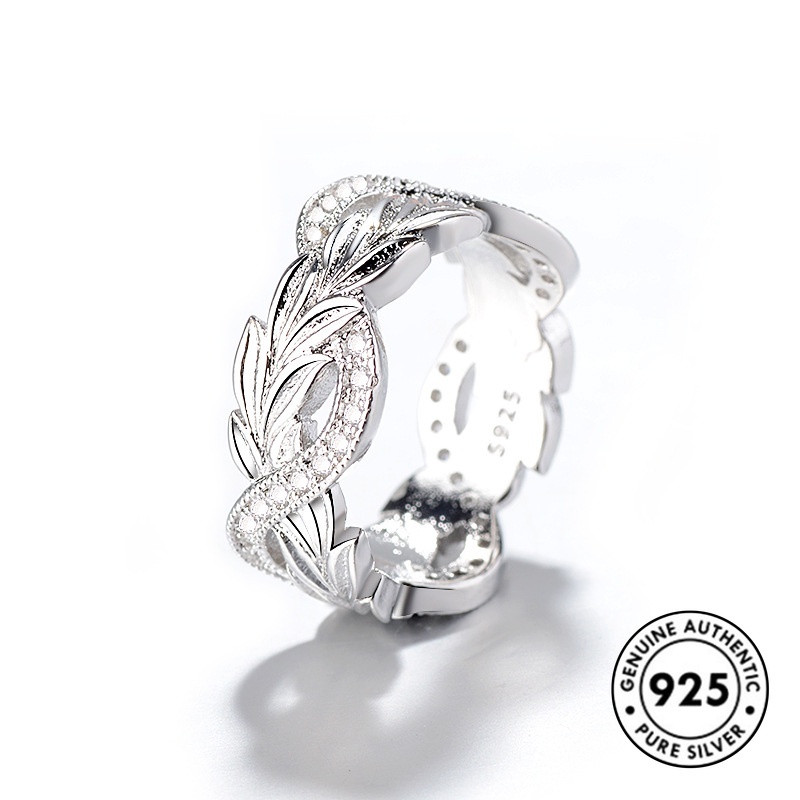 Cincin Desain Bunga Aksen Berlian Bahan S925 Silver