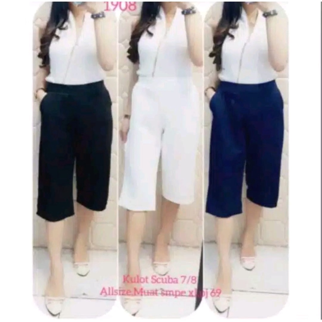 KULOT PENDEK SCUBA PREMIUM 7/8 CELANA WANITA POLOS HITAM PUTIH [ COD ]
