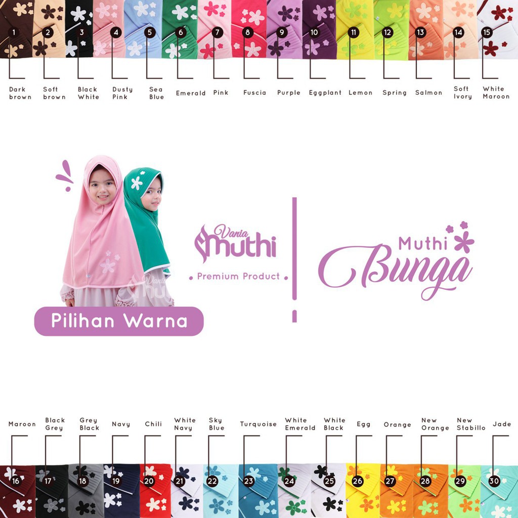 Jilbab Vania Muthi Bunga Size S (usia 4-7 th) dan M (8 - 13 th)- Jilbab Vania Premium-Jilbab Sekolah