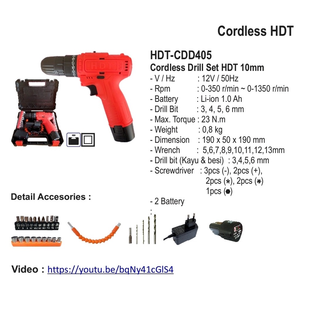 Bor Cordless 12v Doble Batre HDT