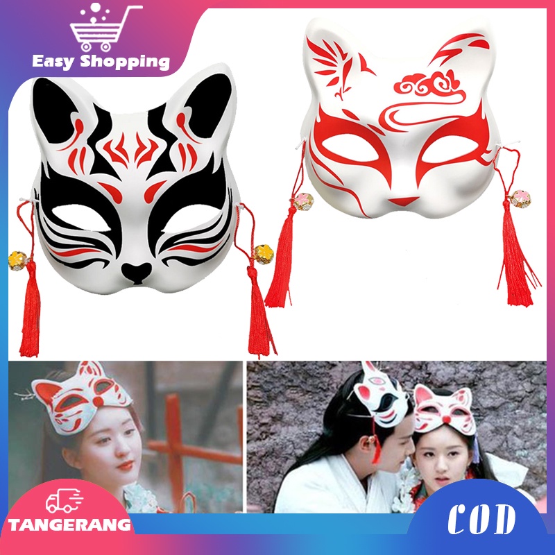 Topeng Kitsune Jepang Kitsune Mask Topeng Cosplay Festival Mask Halloween Half-Face Cosplay Fox