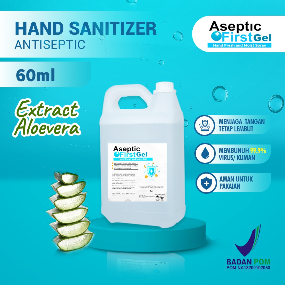 HAND SANITIZER GEL 5 LITER ASEPTIC FIRST HANDSANITIZER FRESH &amp; MOIST ANTI VIRUS BACTERIAL [TERLARIS]