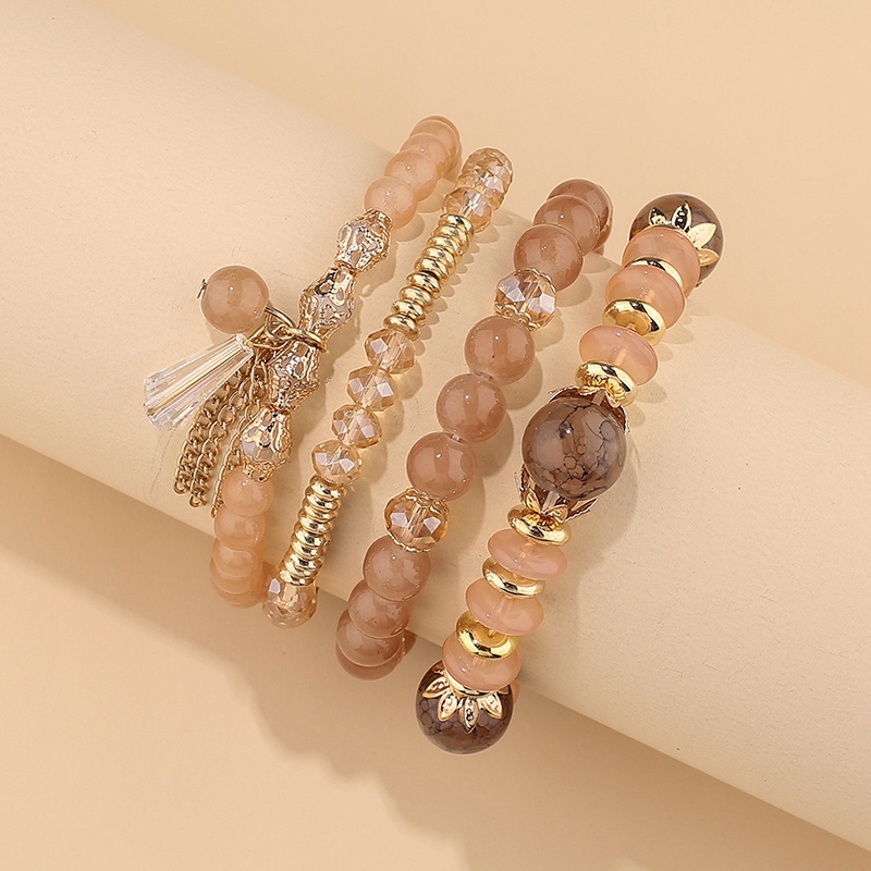 Gelang Tangan Wanita Manik Batu Agate Imitasi Multi Layer Rumbai Kristal Mutiara Gaya Bohemia