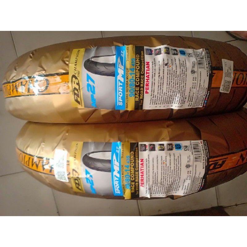 ban fdr mp 27 ring 14 sepasang dpn/blkg ukuran 90-80/14 soft compound