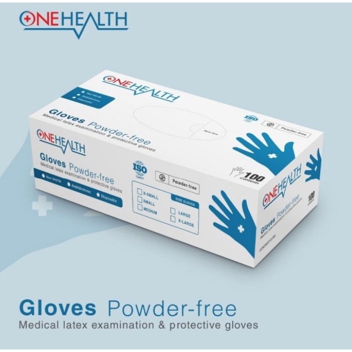 SARUNG TANGAN ONEHEALTH LATEX POWDER FREE / PRE POWDERED ISI 100 PER BOX MEDICAL ONLINE MEDICALONLINE