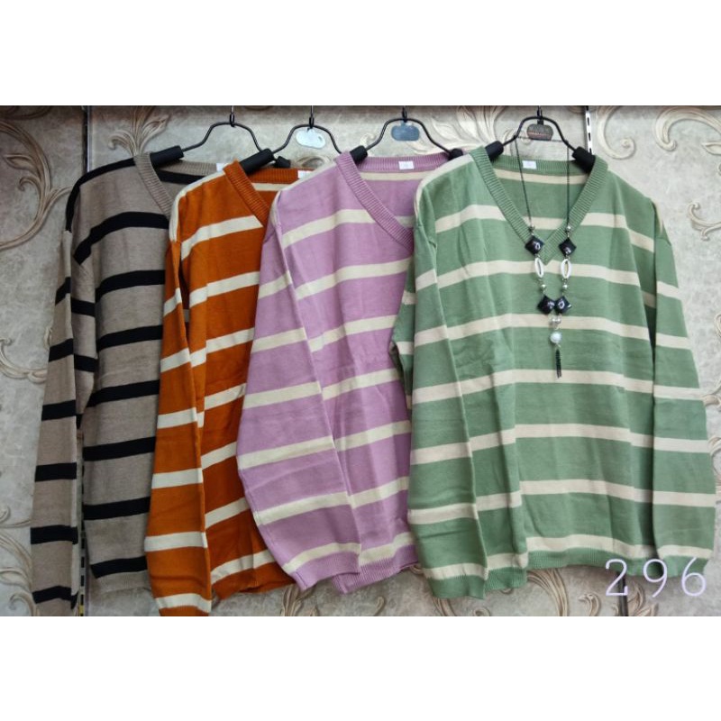 Sweater Cotton Knit Stripes Tangan Panjang (296)