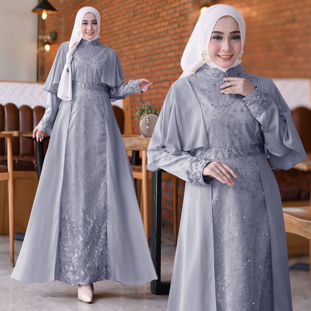 MILA Gamis Terbaru Brukat Tile Maxi Dress Muslim Wanita Remaja Dewasa Premium Pesta Kondangan Size Jumbo