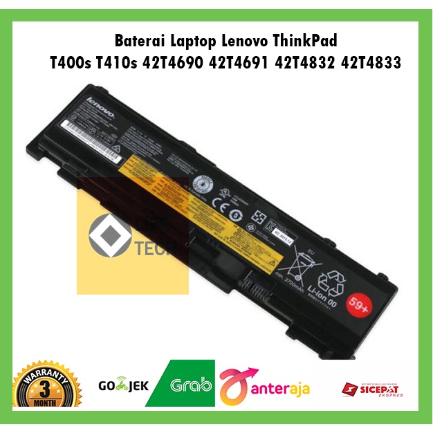 Battery Baterai Laptop Notebook Lenovo ThinkPad T400s T410s 42T4690 42T4691 42T4832 42T4833