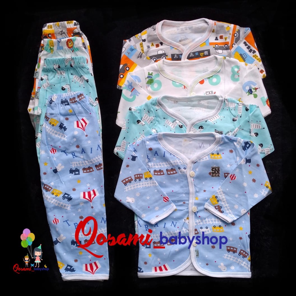 HOKIKU ( 1 Setel ) Cowok Setelan Panjang Bayi Newborn Motif Full Print SNI