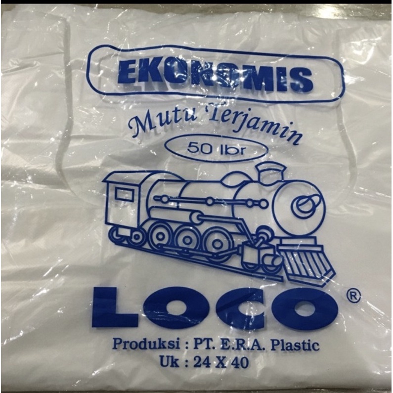 Kantong Kresek Merk Loco Ekonomis Putih Susu Tipis ukuran 24 x 40