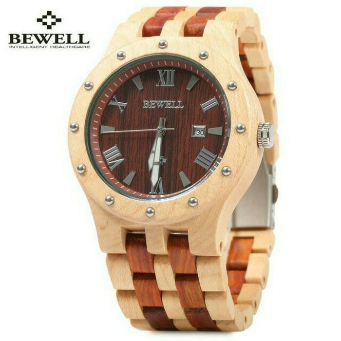 Jam tangan Kayu Bewell bulat kombinasi