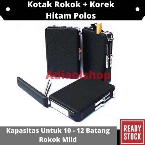 KOTAK ROKOK PLUS KOREK API MOTIF HITAM POLOS