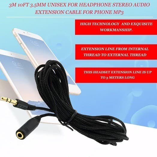 Kabel Ekstensi Extension Jack Mini Stereo 3.5mm 3 Meter Sambungan Audio Mic Headset Ektension Male