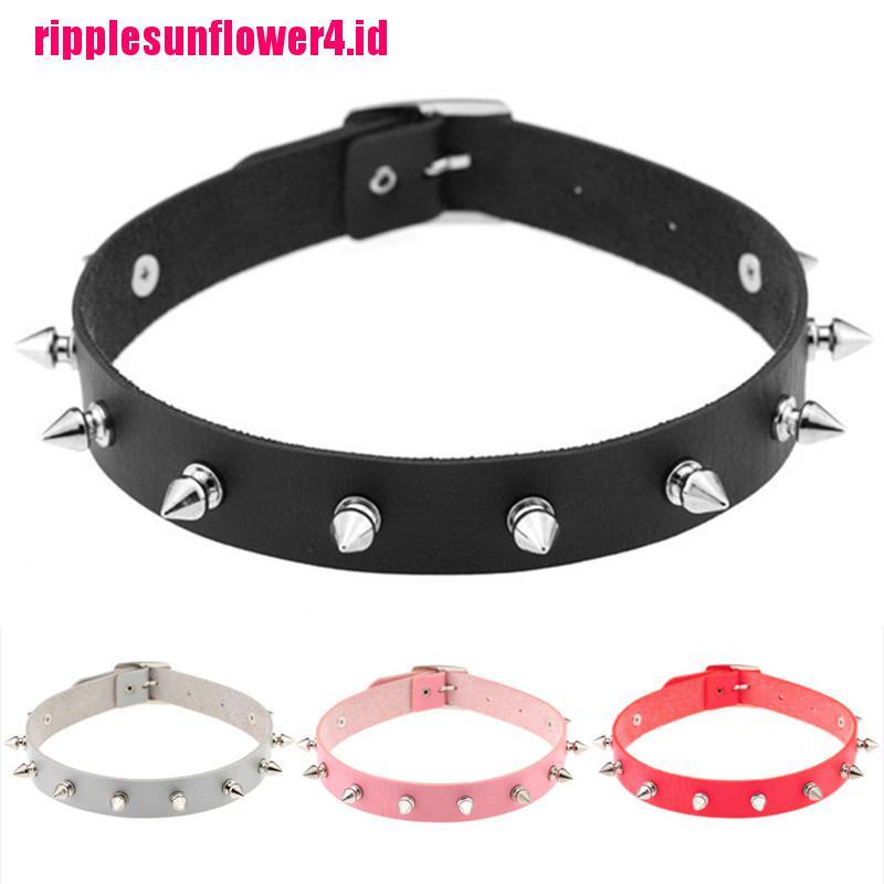 Kalung Choker Kulit Aksen Rivet Bentuk Hati Gaya Punk Gothic Untuk Wanita