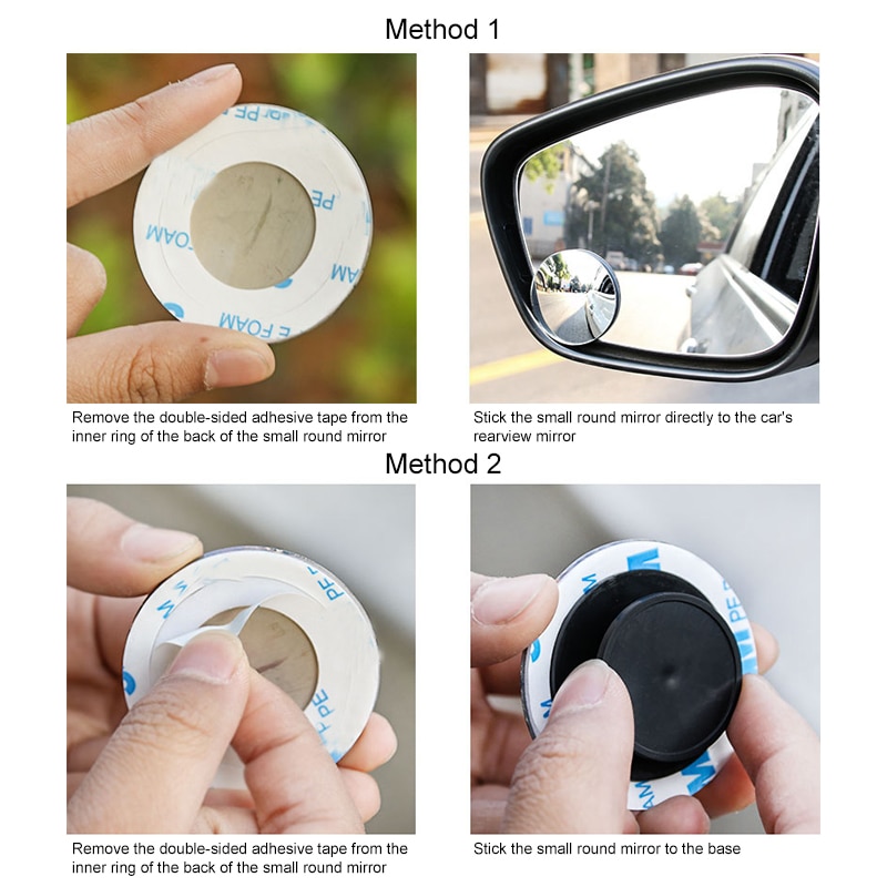 Car Motorcycle Blind Spot Mirror Waterproof 360 Rotatable 3M Adhesive for SUV Car Truck Van Parking Wide Angle Convex Car Auto Blind Spot Round Stick-On Side View Mirror accessories