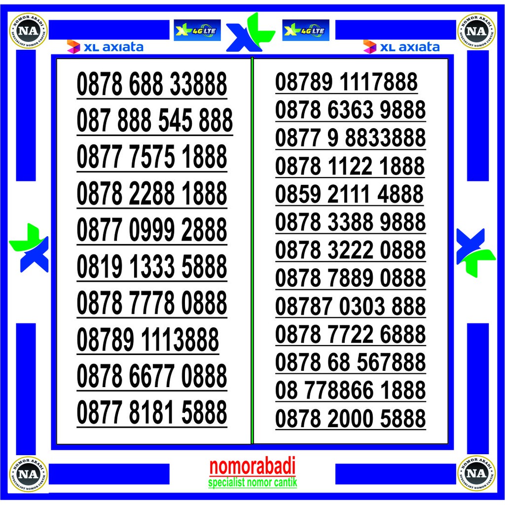 nomorcantik kartu perdana xl 4G 888 H1000