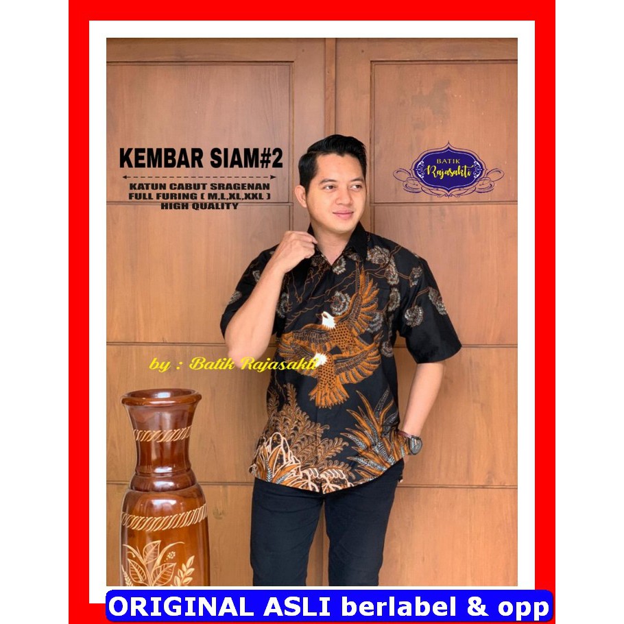 PROMO BATIK PREMIUM MODERN KEMEJA BATIK SOLO Lengan Pendek Lapis Furing Rajasakti Kembar Siam Sidomu