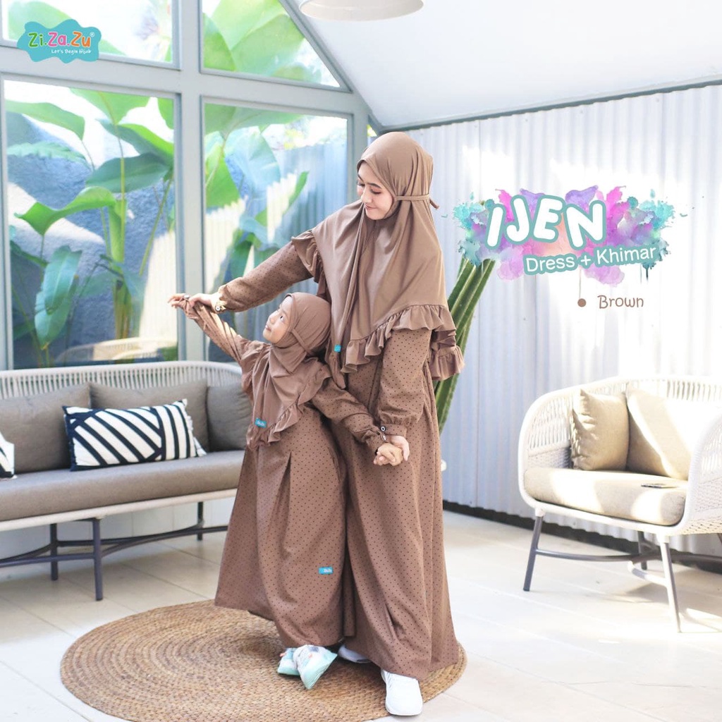 Gamis Couple Ibu Anak IJEN Dress Syari Polka Jumbo Terbaru Sarimbit by Zizazu WNJ Wanoja Hijab